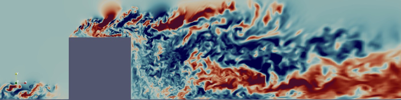 Velocity magnitude for flow past wall-mounted cube